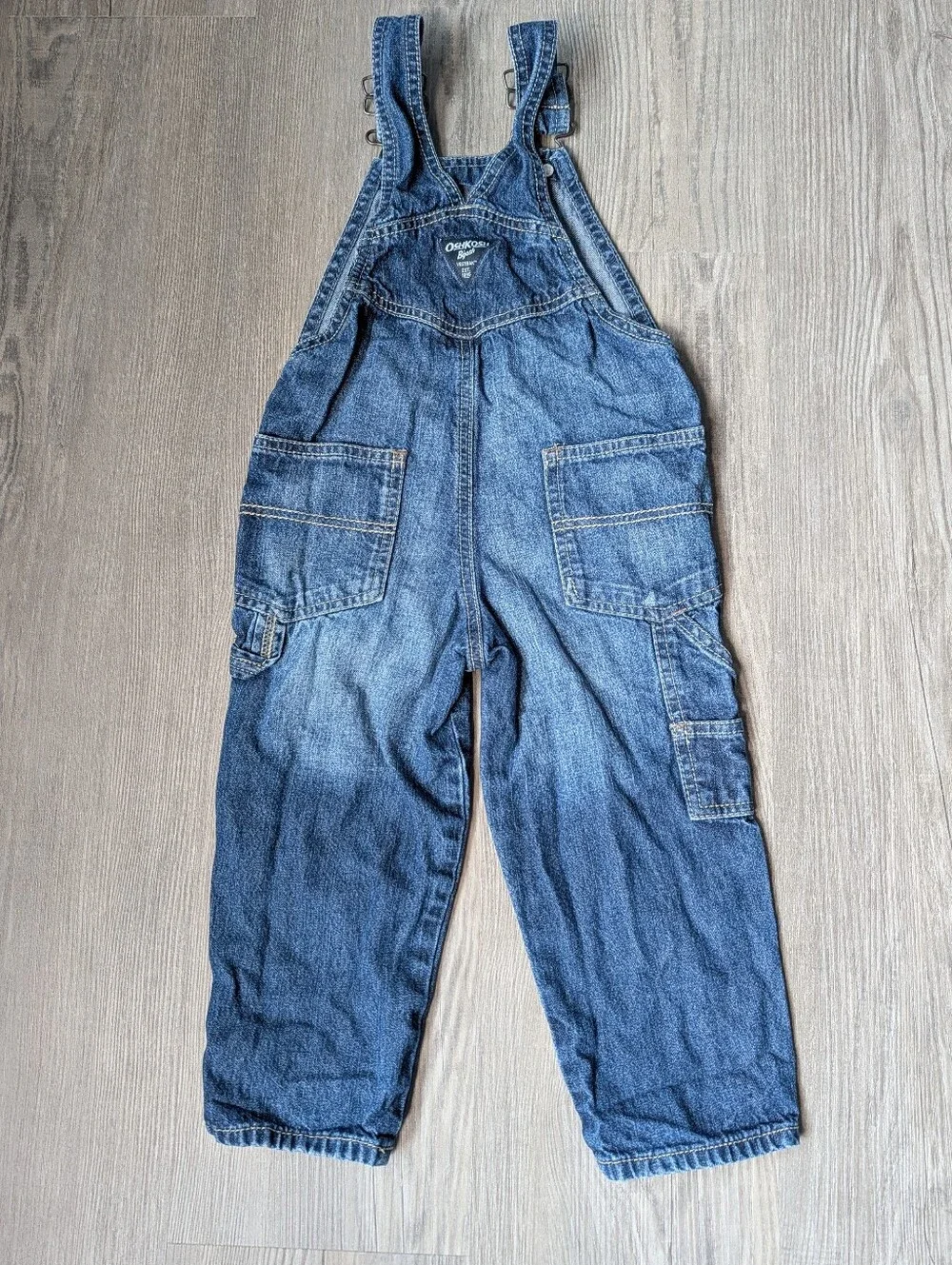 OshKosh B'gosh Denim Overalls Logo Bib Cargo Pocket Toddler Size 2T